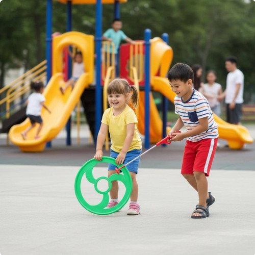 Retro kids rolling hoop toy - rolling,